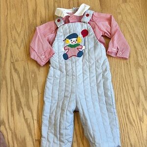 Vintage Baby Togs Quilted clown romper with shirt 6-9 months